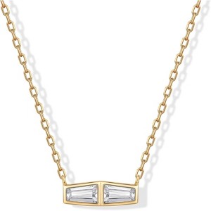 14K Gold Plated Dainty Necklace, Tapered Baguette Cubic Zirconia Pendant Chain - 1 of 4