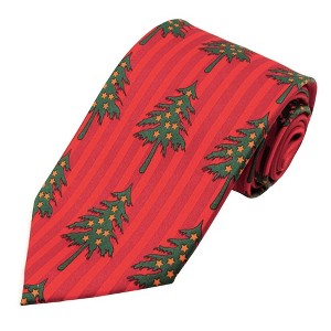 Jacob Alexander Men's Red & Orange Christmas Trees Vertical Stripes Regular Length Neck Tie - 1 of 2