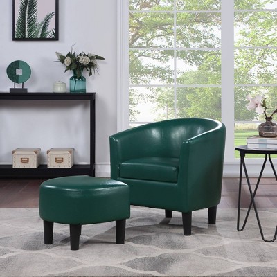 Breighton Home Take a Seat Churchill Accent Chair with Ottoman Forest Green Faux Leather: PVC Coated, Wood Frame, Spot Clean