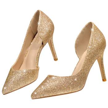 Perphy Women's Wedding Glitter Pointed Toe Slip-on Stiletto Heels Pumps