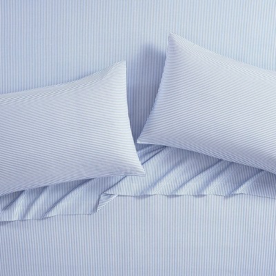 Twin Blue Cotton Percale Stripe Sheet Set