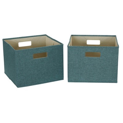 Storage Cubes 2 pack, Blended Poly-Cotton Canvas, Foldable Fiberboard Frame with Cut-out Handles