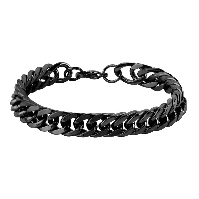 Men's West Coast Jewelry Blackplated Stainless Steel 8-Inch Curb Link Chain Bracelet, 1 of 4