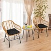 Costway 3PCS Patio Rattan Bistro Furniture Set Cushioned Chair Table - image 3 of 4