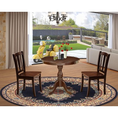 East West Furniture - AMDL3-MAH-W - 3-Pc Dining Room Table Set- 2 Modern Dining Chairs and Wooden Dining Room Table - - Mahogany Finish
