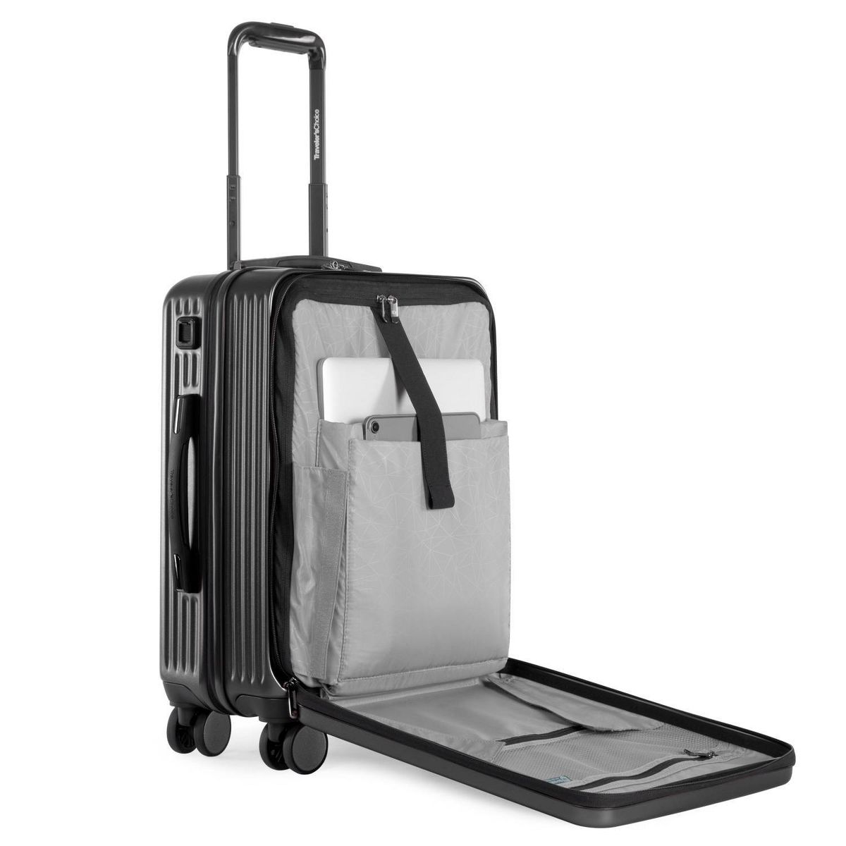 Traveler's Choice Mykel 22" Front Pocket Polycarbonate Hardside Spinner Carry On Suitcase - thumbnail 3
