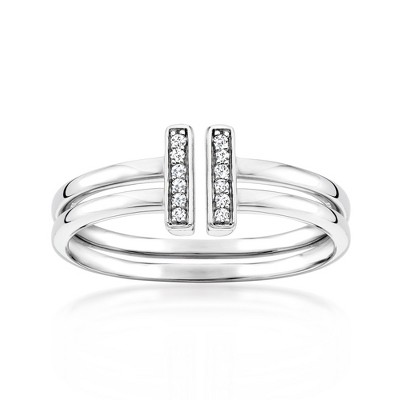 Ross-Simons Diamond Open-Space Bar Ring in Sterling Silver