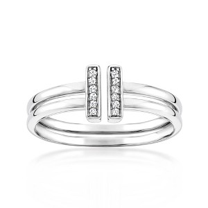 Ross-Simons Diamond Open-Space Bar Ring in Sterling Silver - 1 of 4