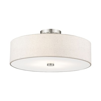 Elegant Brushed Nickel 4-Light Semi-Flush Mount with Oatmeal Fabric Shade
