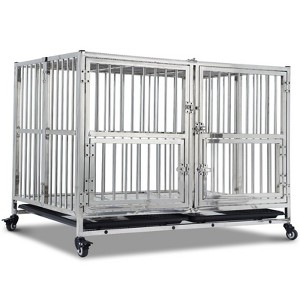 48" Heavy Duty Dog Crate, Stainless Steel Dog Kennel,  Two-Door Design Small Dog Crate with Locking Wheels & Removable Tray - 1 of 4