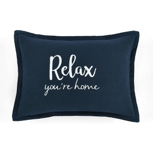 13"x20" 'Relax You're Home' Family-Friendly Lumbar Throw Pillow Cover Navy - Lush Décor - 1 of 4