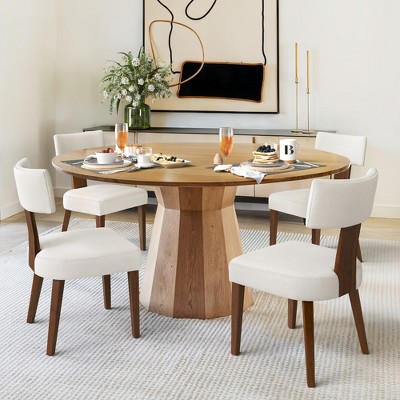 Dining Chairs Set of 4, Linen Mid Century Modern Dining Chairs with Curved Backrestand Wood Legs, Upholstered Dining RoomChairs