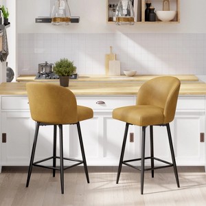 Yellow PU Leather Bar Height Bar Stool, Set of 2, 360° Swivel Upholstered Bar Stool - 1 of 4