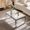 Gulches Modern Silver Coffee Table with Crushed Crystal Border Clear Glass Top Mirrored Finish Rectangle Center Table, Luxury Living Room Furniture - 3 of 4