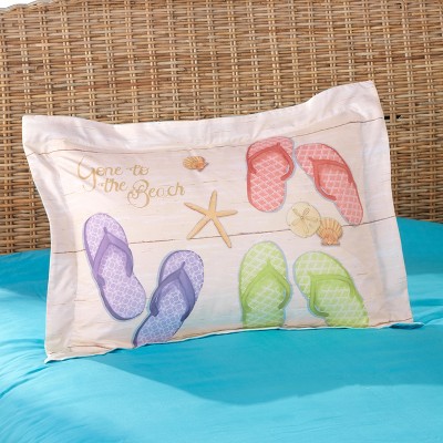 Lakeside Flip Flop Standard Sham with Beach Vacation-Themed Print - 26"W x 20"L