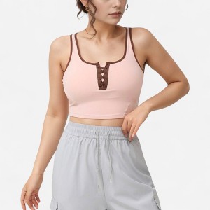 Anna-Kaci Active Women's Cropped Tank Top with Contrast Trim and Lace-Up Front Detail - 1 of 4
