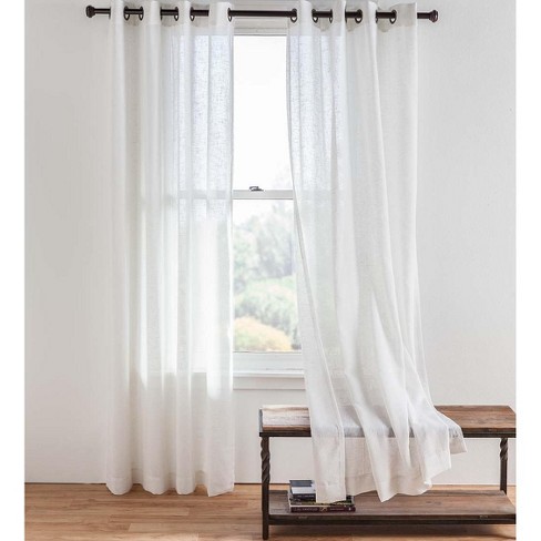 Single Sheer Linen Window Curtain Panel With Grommets White