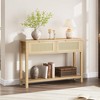 Jojoka Rattan Console Table with 2 Drawers, Wood Entryway Table with Shelf, Boho Sofa Table for Living Room, Bedroom, 43"W x 30"H x 12"D - 3 of 4