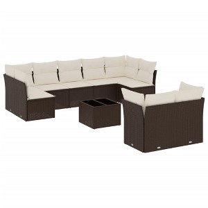 vidaXL 10 Piece Patio Sofa Set with Cushions Brown and Cream Poly Rattan - With Table - 1 of 4
