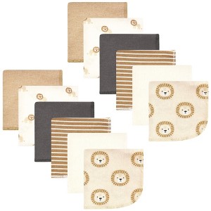 Hudson Baby Infant Boy Flannel Cotton Washcloths, Brave Lion 12 Pack, One Size - 1 of 4