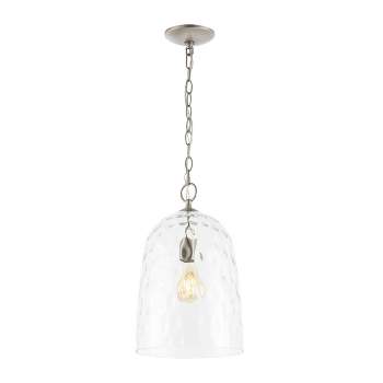 10" Matilda Industrial Designer Iron/Dimple Glass Dome LED Pendant Nickel/Clear - JONATHAN Y