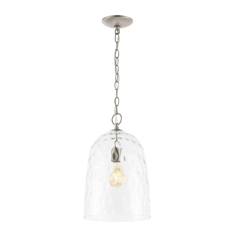10&#34; Matilda Industrial Designer Iron/Dimple Glass Dome LED Pendant Nickel/Clear - JONATHAN Y, 1 of 11