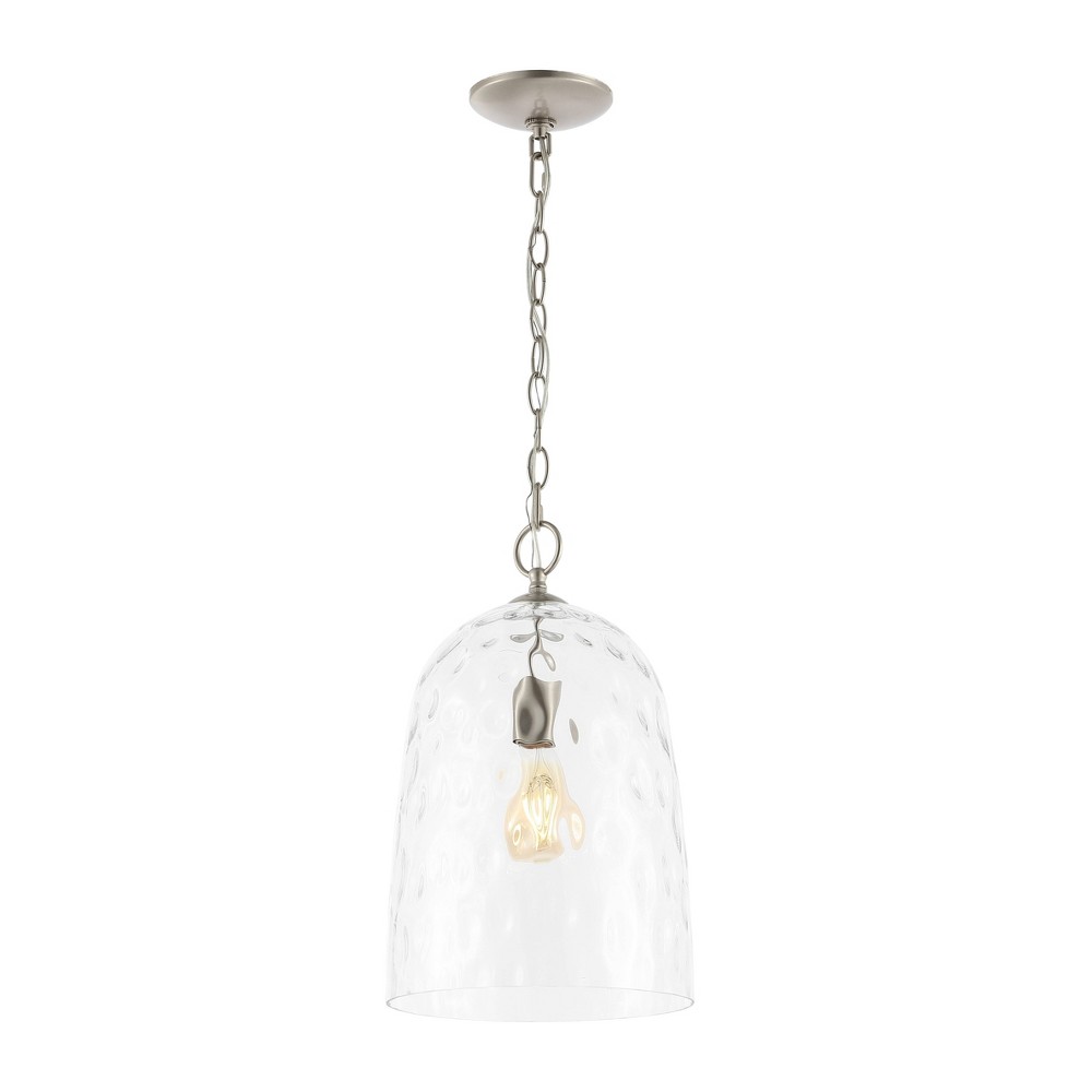 10" Matilda Industrial Designer Iron/Dimple Glass Dome LED Pendant Nickel/Clear - JONATHAN Y: UL Listed, Adjustable Height