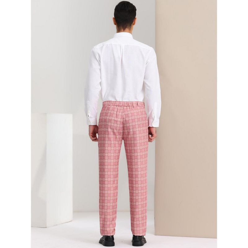 Lars Amadeus Men's Casual Flat Front Stretch Business Plaid Pattern Pants, 5 of 7