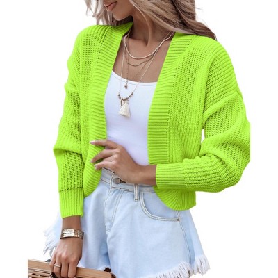 BLUEMING Womens Open Front Knit Cropped Cardigans Sweater Lantern Long Sleeve Fall Casual Shrugs Sweater