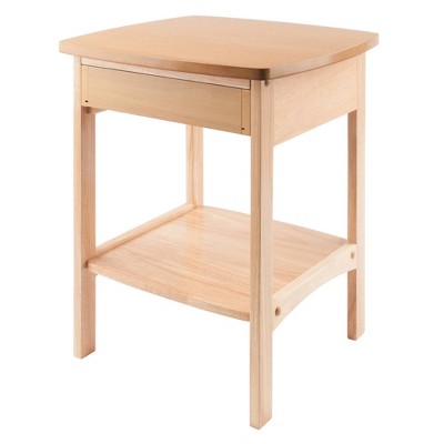 Transitional Square Stone-Top Nightstand with Storage - Brown