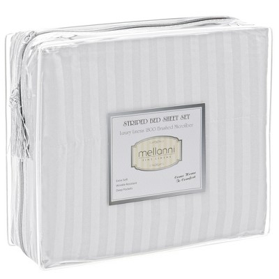 Full Size White Striped Cotton Microfiber Sheet Set