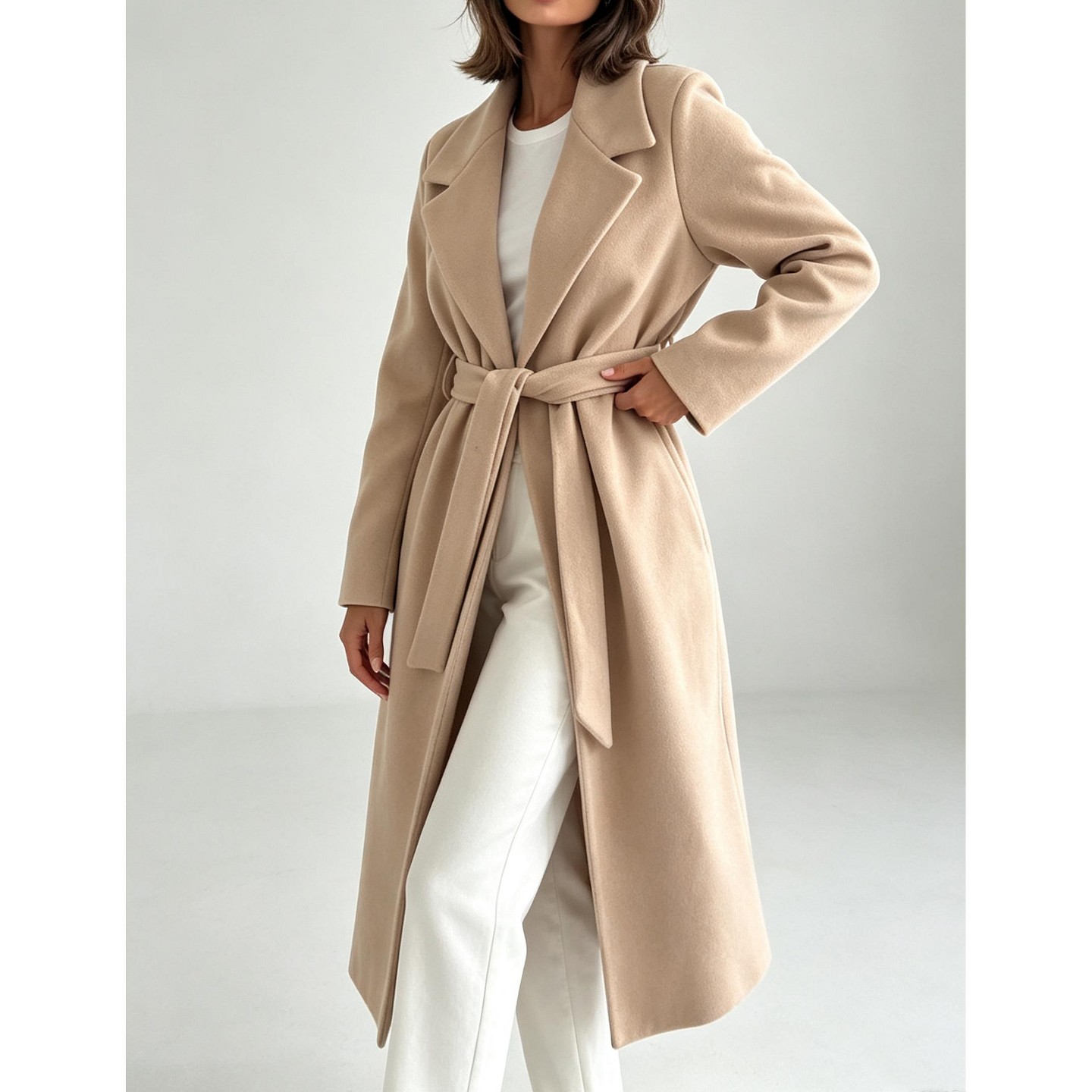 Женская куртка YesFashion Women Lapel Belted Midi Coat Open Front Long Sleeve Wrap Trench Outerwear, Khaki, цвет: Хаки — фото 1