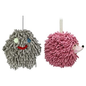 REGALWOVEN Fuzzy Cute Cartoon Decorative Hand Drying Hanging Ball Hand Towels 7" x 7" 2 Pcs - 1 of 4