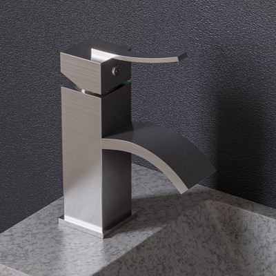 ALFI  AB1258-BN Brushed Nickel Square Body Curved Spout Single Lever Bathroom Faucet