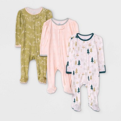 Image of Baby Girls' 3pk Sweet Woodland Sleep N' Play - Cloud Island™ Light Pink Newborn
