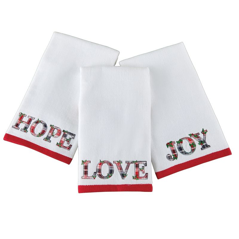 Collections Etc Set of 3 Holiday "Hope", "Joy", and "Love" Fingertip Towels, 1 of 3