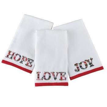 Collections Etc Set of 3 Holiday "Hope", "Joy", and "Love" Fingertip Towels