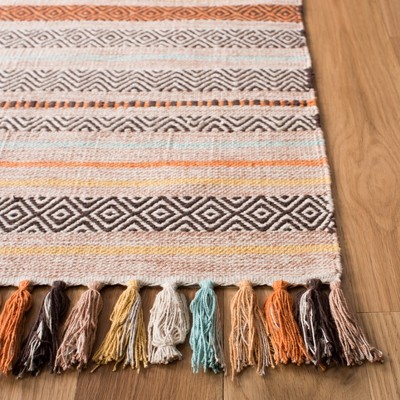 Handmade Beige and Multicolor Wool Cotton 5' x 8' Area Rug
