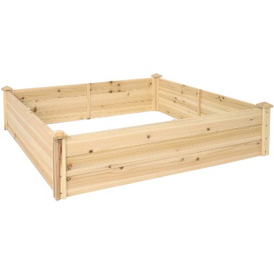Sunnydaze Outdoor Square Wood Raised Garden Bed for Flower, Vegetable, and Herb Gardening - 48" Square - Brown