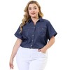 Agnes Orinda Women's Plus Size Short Sleeve V Neck Chest Pocket Solid Button Down Shirts - 4 of 4