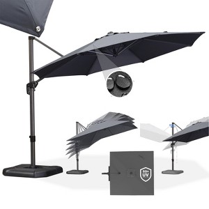 PURPLE LEAF Cantilever Umbrella Round 10'/11' Outdoor Patio Umbrella Aluminum Umbrella with 360°Rotation Adjustable Umbrella With Base - 1 of 4