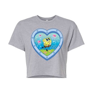 Women's - Spongebob Squarepants - Heart Porthole Window-Womens Juniors Cropped Graphic T-Shirt Cropped Graphic T-Shirt - 1 of 4