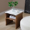 TiramisuBest 17.72" Modern End Table, Whisper of Waves Design with Faux Marble Top & Storage Shelf,Walnut Brown - 3 of 4