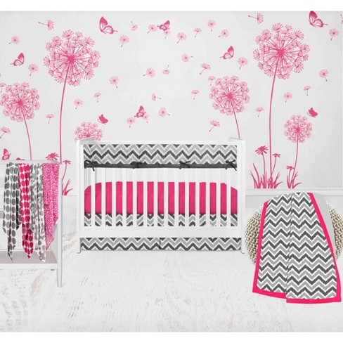 Bacati - Ikat Dots Leopard  Pink Grey Muslin Girls 8 pc Crib Set with Crib Rail Guard - image 1 of 4