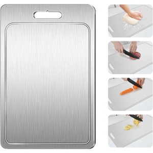 BRINJOY Titanium Cutting Board 100% Pure Cutting Boards With Groove Metal Grade Food Double Sided Chopping Board for Cutting Meats Vegetables-X-Large - 1 of 4