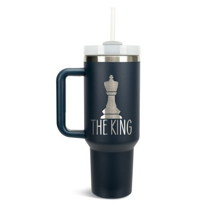100 North The King Chess Piece Wrap-Around 40 Oz. Stainless Steel Water Bottle Coffee Mug, Spill & Leak Resistant, Travel Tumbler with Handle, Lid &