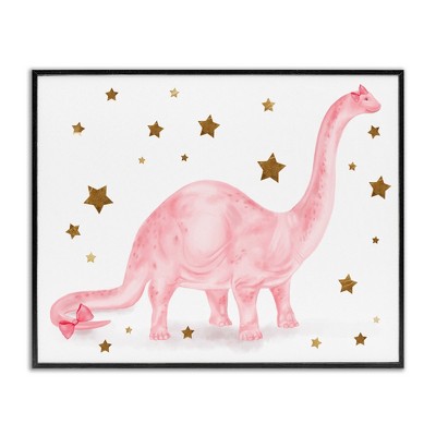 Stupell Industries Pink Dinosaur with Gold Stars, 20" x 16"