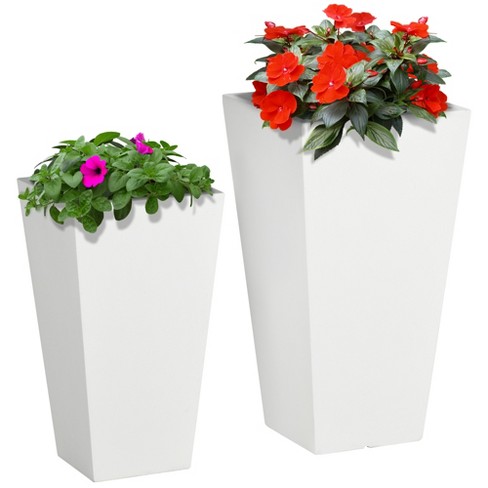2-pack Mgo Flower Pots With Drainage Holes, Outdoor Planters, Durable & Stackable, For Entryway, Patio, Yard, Garden, White : Target
