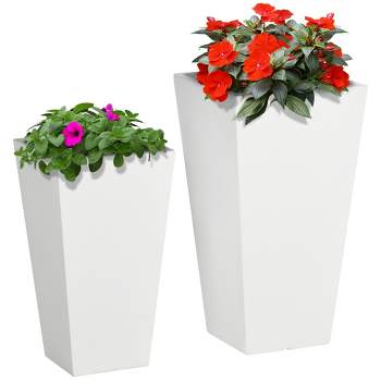 Outsunny 2-Pack MgO Flower Pots with Drainage Holes, Outdoor Planters, Durable & Stackable, for Entryway, Patio, Yard, Garden