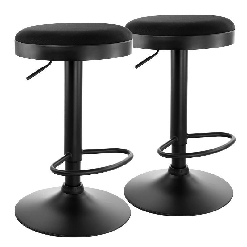 Elama 2 Piece Backless Adjustable Fabric Bar Stool in Black with Black Base, 1 of 10